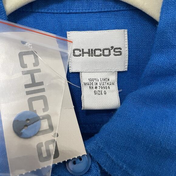 Chico's Sanibel Nayali Button Tunic Top Size 0 US S Cruise Blue 3/4 Sleeve NEW - Picture 6 of 9